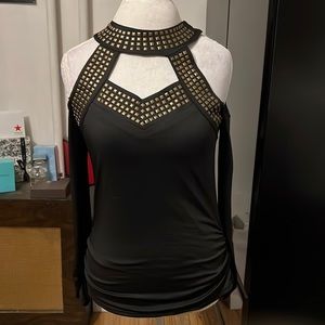 Black with bronze studs long sleeve top